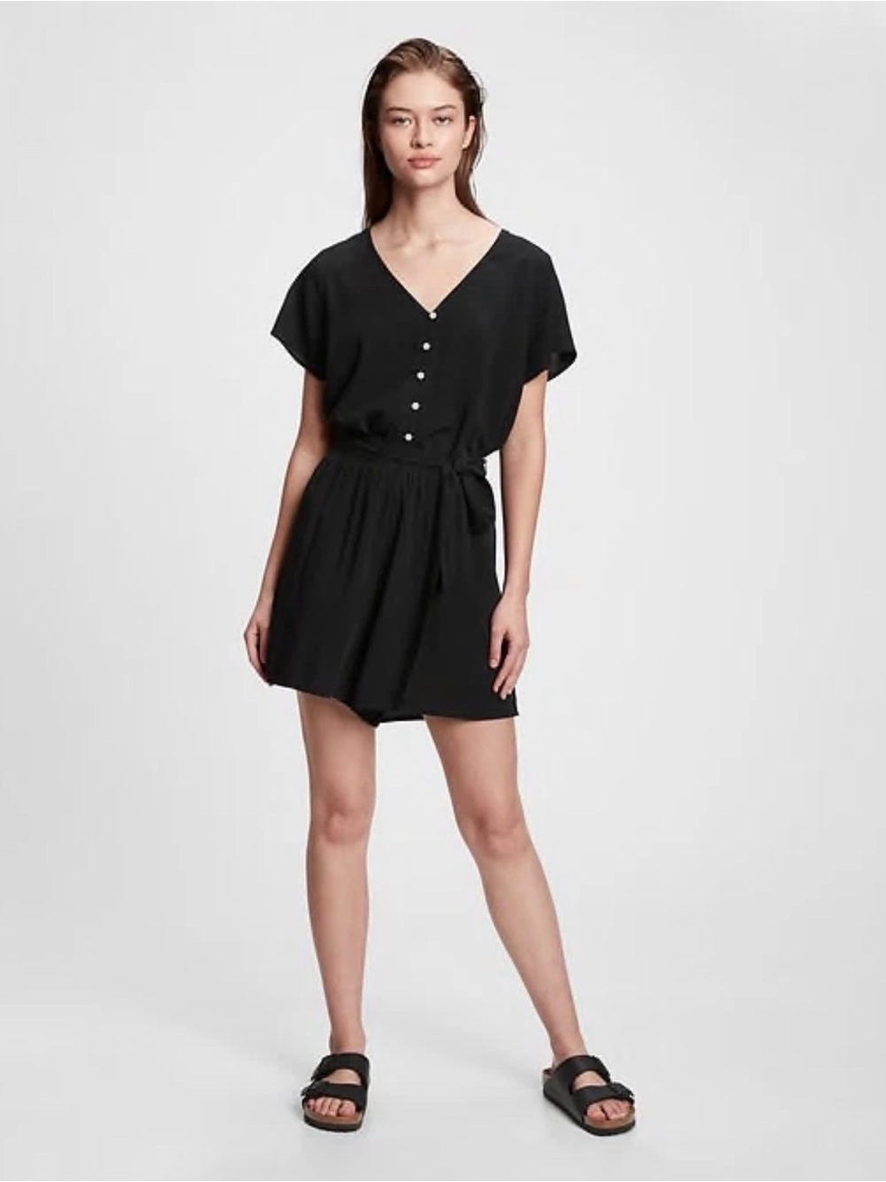 GAP Women's SMALL Easy Button-Front Shorts Romper Black